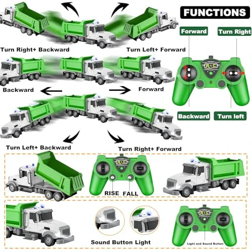 CALEST Remote Control Construction Dump Truck Toy RC Vehicle,6 Channel Truck Toys with 6 pcs Wood,2 Rechargeable Batteries,1/24 Scale Dump Trucks，Birthday Gifts Ideas for Boys Age 3-8 Year Old - 5