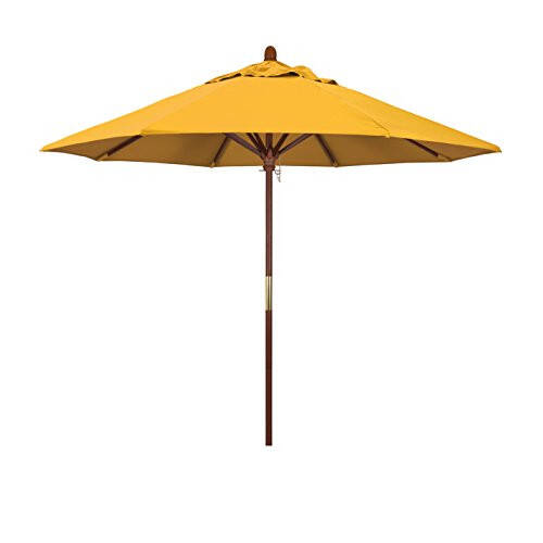 California Umbrella 9' Round Hardwood Frame Market Umbrella, Stainless Steel Hardware, Push Open, Pacifica Yellow - 1