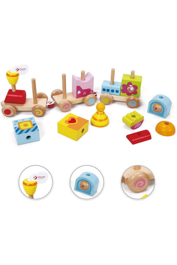 Calimeratoys Wooden Pull Along Train Colorful Blocks - 10