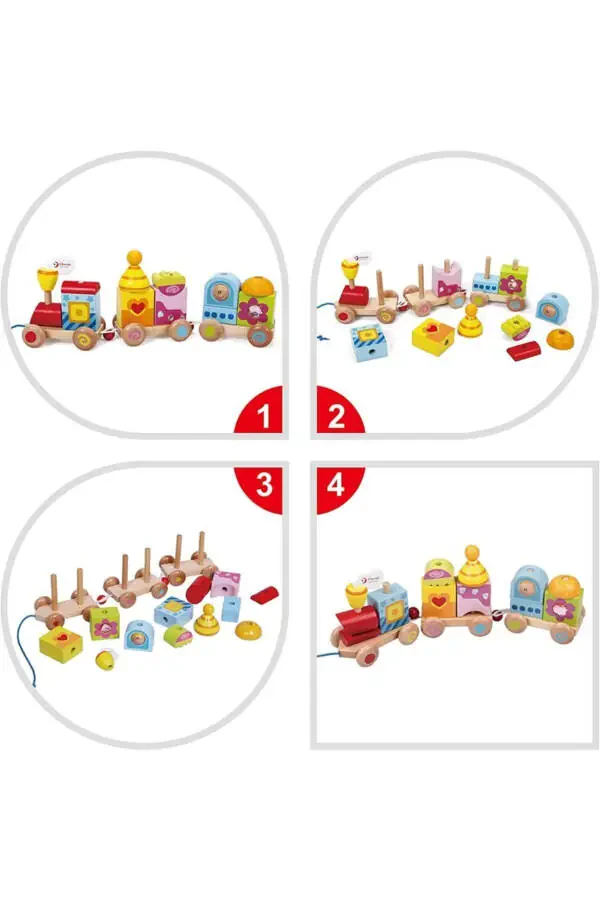 Calimeratoys Yog'ochdan Tortib Chiqadigan Poezd Rangli Bloklar - 16