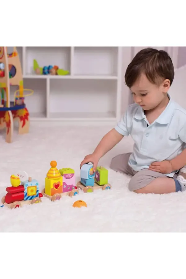 Calimeratoys Yog'ochdan Tortib Chiqadigan Poezd Rangli Bloklar - 11