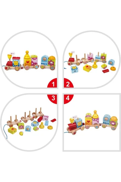 Calimeratoys Yog'ochdan Tortib Chiqadigan Poezd Rangli Bloklar - 4
