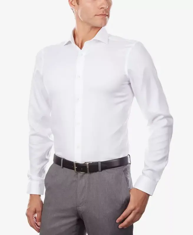 Calvin Klein erkaklar po'lat + Slim-Fit dazmollanmaydigan cho'ziluvchan ish ko'ylagi - Oq - CALVIN KLEIN