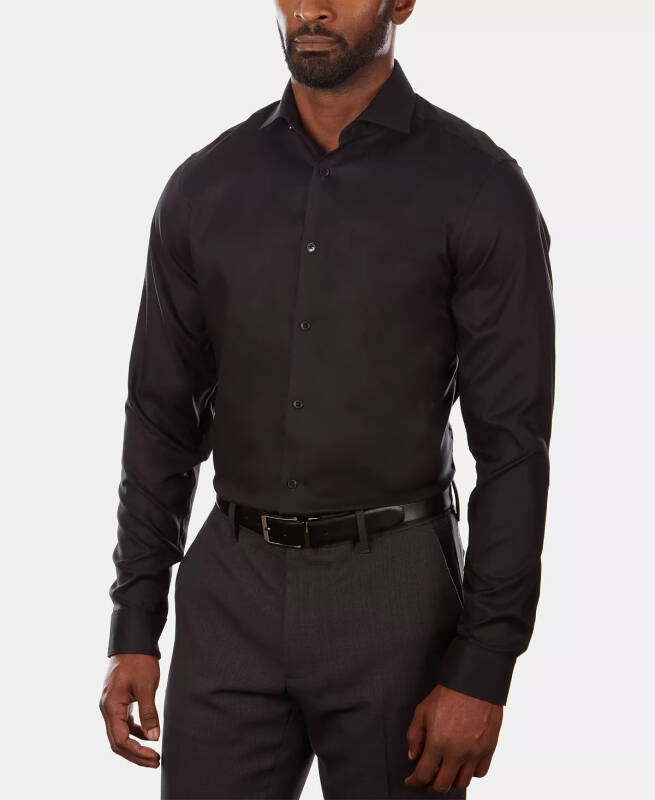 Calvin Klein Men's Steel+ Slim-Fit Non-Iron Stretch Performance Dress Shirt - Jet Black - 1
