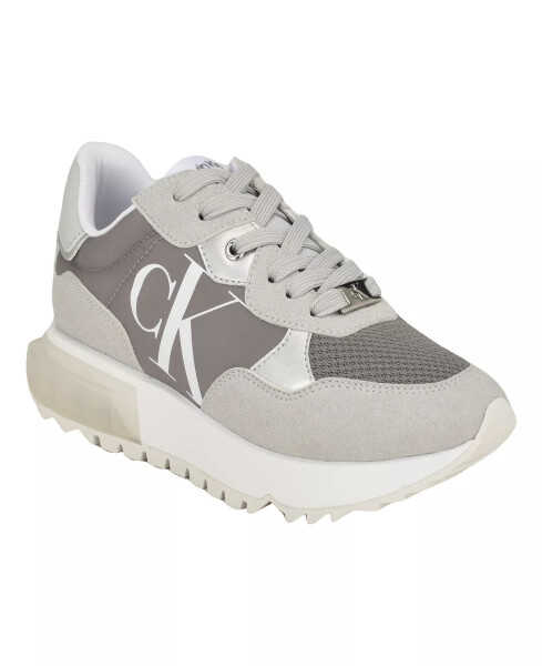 Calvin Klein Women's Magalee Casual Logo Lace-Up Sneakers Light Gray- Manmade, Textile - 1