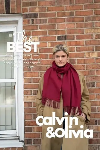 CALVIN & OLIVIA Kadın Sonbahar Kışlık Eşarp Kalın Klasik Ekose Eşarp Şal Sıcak Yumuşak Büyük Boy Kaşmir Dokunuşlu Eşarplar - 5