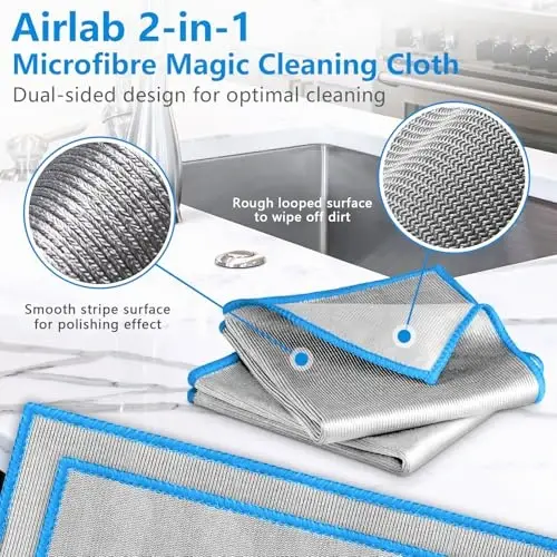 Airlab Glass Polishing Cloth Streak Free Miracle Cleaning Cloth Lint Free Microfiber Cleaning Rags for Glasses Kitchen Dish Mirrors Easy Clean, Pack of 6, 12