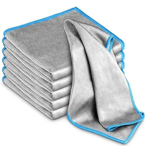 Cam Parlatma Bezi İz Bırakmayan Mucize Mikrofiber Temizlik Bezi Gözlükler Mutfak Bulaşık Aynaları için Tüy Bırakmayan Temizlik Bezleri Kolay Temizleme, 6'lı Paket, 30cm x 30cm, Gümüş-Mavi - AIRLAB