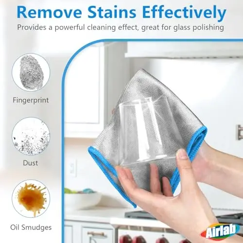 Airlab Glass Polishing Cloth Streak Free Miracle Cleaning Cloth Lint Free Microfiber Cleaning Rags for Glasses Kitchen Dish Mirrors Easy Clean, Pack of 6, 12