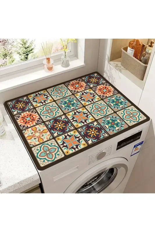 Çamaşır Makinesi Örtüsü Kurutmaşık Koruma Matı Sıvı Geçirmez Kaymaz Yıkanabilir Dsn-01-Desen - ELSE DEKOR