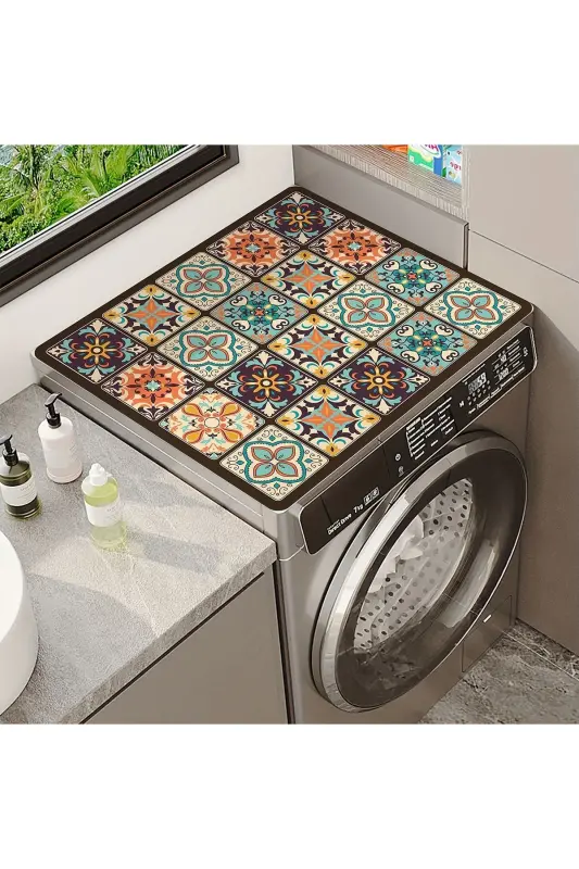Çamaşır Makinesi Örtüsü Kurutmaşık Koruma Matı Sıvı Geçirmez Kaymaz Yıkanabilir Dsn-01-Desen - 2