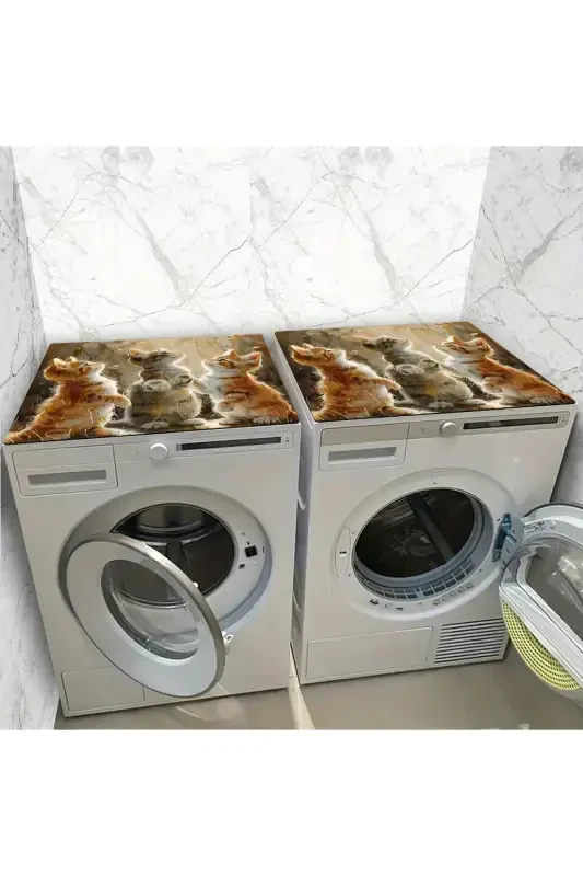 Çamaşır Makinesi Örtüsü Kurutmaşık Koruma Matı Sıvı Geçirmez Kaymaz Yıkanabilir Dsn-05-Desen - 3