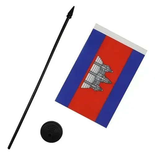 Cambodia Table Flag 4'' x 6'' - Cambodian Desk Flag 15 x 10 cm. - Black plastic stick and base - AZ FLAG - 4