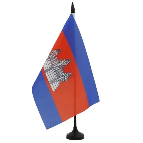 AZ FLAG Cambodia Table Flag 5'' x 8'' - Cambodian Desk Flag 21 x 14 cm. - Black plastic stick and base - AZ FLAG (1)