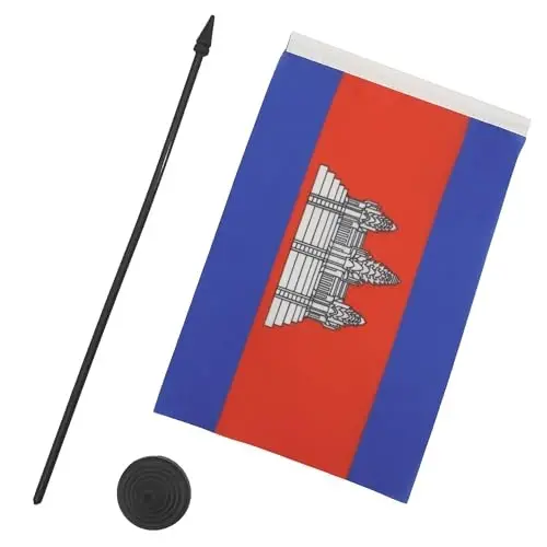 AZ FLAG Cambodia Table Flag 5'' x 8'' - Cambodian Desk Flag 21 x 14 cm. - Black plastic stick and base - 3