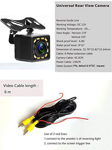 Camecho Avtomobil Orqa Ko‘rinish Kamerasi Su o‘tkazmaydigan Avtomobil Orqa Ko‘rinish Kamerasi 170° Keng Burchak 12 LED Kechasi Ko‘rish Orqaga Qaytish To‘xtash Kameralari - 3