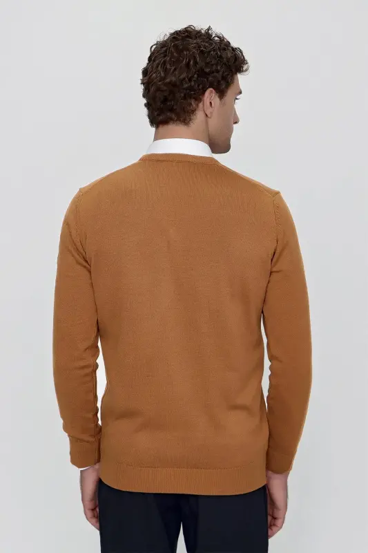 Camel Basic Dinamik Fit Qulay Kesimli V Yoqali Trikotajli Kozok - 6