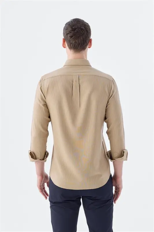 Camel Comfort Fit Button-Down Collar Stretch Cotton Shirt - 1