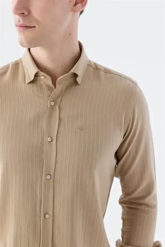 Camel Comfort Fit Button-Down Collar Stretch Cotton Shirt - 4