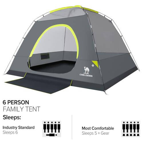 CAMEL CROWN Tents for Camping, 3/4/5/6 Person Waterproof Tent Skydome Camping Tent Easy Setup Backpacking Family Tents with Floor Mats and Attached Porch for Outdoor Hiking - 4