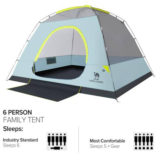 CAMEL CROWN Tents for Camping, 3/4/5/6 Person Waterproof Tent Skydome Camping Tent Easy Setup Backpacking Family Tents with Floor Mats and Attached Porch for Outdoor Hiking - 4