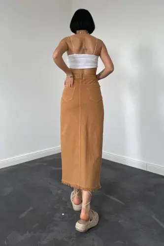 Camel Gabardin Bo‘yalgan Püskülli Yubka - BÜYÜKBEDENIZ (1)