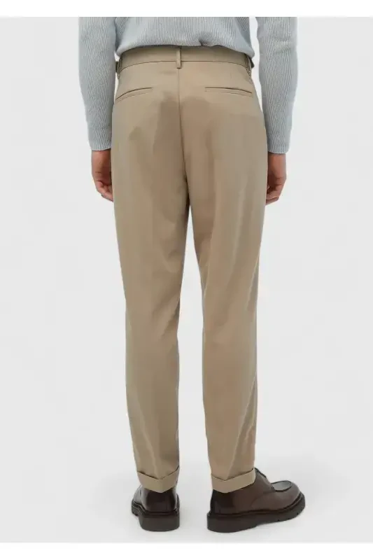 Camel Hair Plain Weave Carrot Fit Casual Cotton Blend Trousers - 4