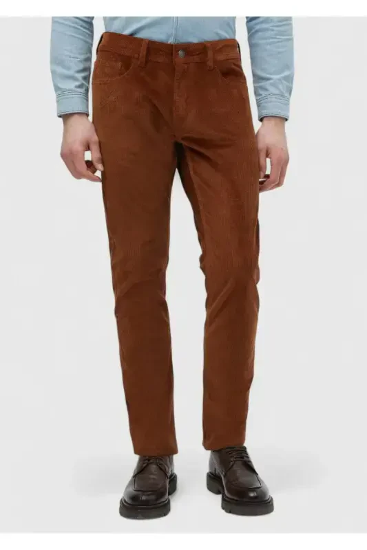 Camel Hair Ribbed Knit Slim Fit Velvet Casual Cotton Blend Trousers - 2