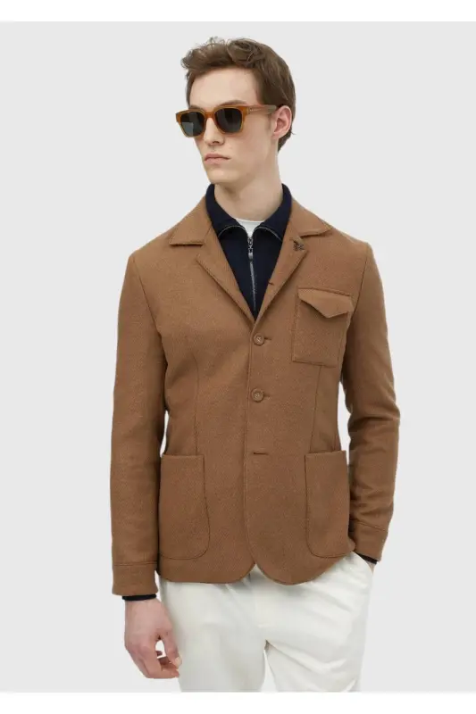 Camel Hair Straight Shirt Shoulder Slim Fit Wool Blend Jacket - RAMSEY
