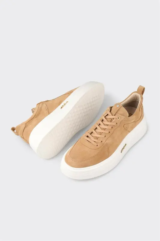 Camel Leather Men's Sneakers - 4