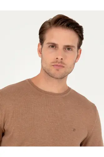 Camel Melanj Slim Fit Bisiklet Yaka Basic Triko Kazak 50296621-VR122-Camel Melanj - PIERRE CARDIN (1)
