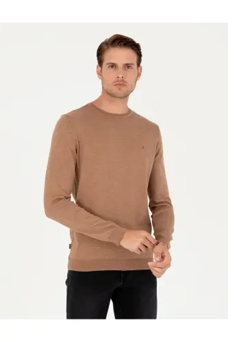 Camel Melanj Slim Fit Bisiklet Yaka Basic Triko Kazak 50296621-VR122-Camel Melanj - 1