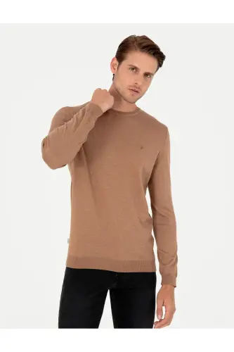 Camel Melanj Slim Fit Bisiklet Yaka Basic Triko Kazak 50296621-VR122-Camel Melanj - 3