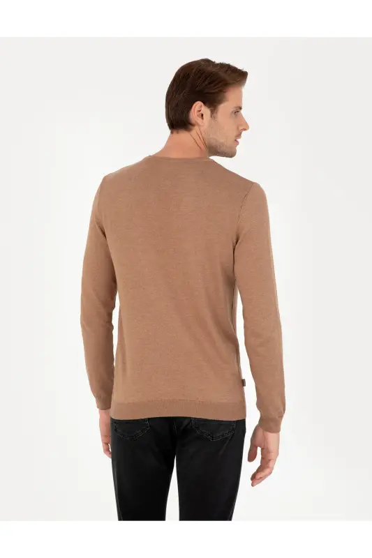 Camel Melanj Slim Fit Bisiklet Yaka Basic Triko Kazak 50296621-VR122-Camel Melanj - 5