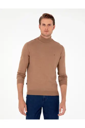 Camel Melanj Slim Fit Yarım Balıkçı Yaka Basic Triko Kazak 50296614-VR122-Camel Melanj 