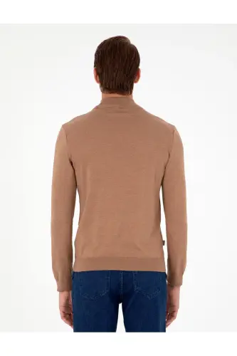 Camel Melanj Slim Fit Yarım Balıkçı Yaka Basic Triko Kazak 50296614-VR122-Camel Melanj - 5