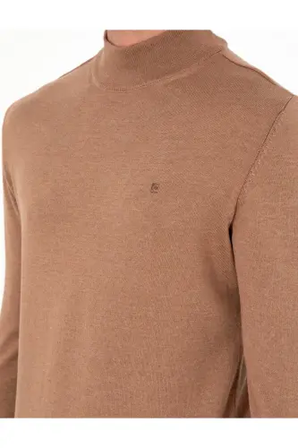Camel Melanj Slim Fit Yarım Balıkçı Yaka Basic Triko Kazak 50296614-VR122-Camel Melanj - 7