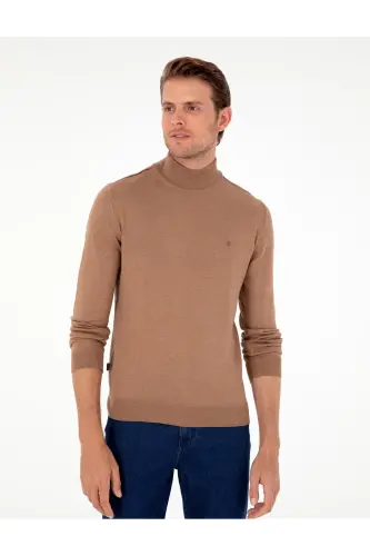 Camel Melanj Slim Fit Yarım Balıkçı Yaka Basic Triko Kazak 50296614-VR122-Camel Melanj - 3