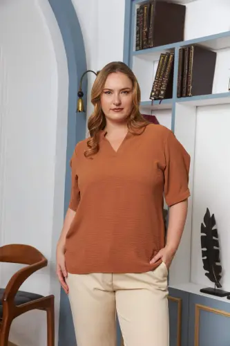 Camel Oversized Blouse with Cuff Detail - 1