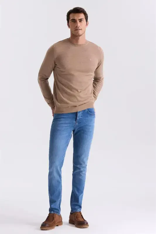 Camel Regular Fit Crew Neck Knitted Sweater - 2