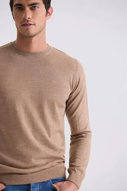 Camel Regular Fit Crew Neck Knitted Sweater - 3
