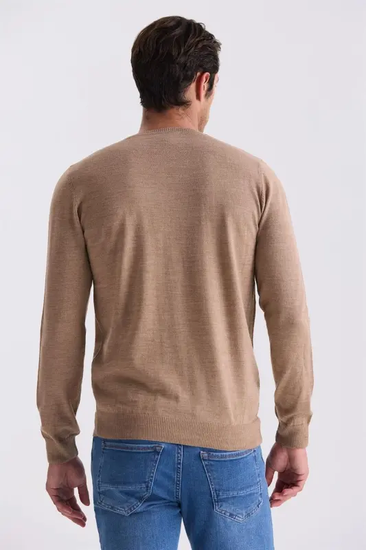 Camel Regular Fit Crew Neck Knitted Sweater - 4