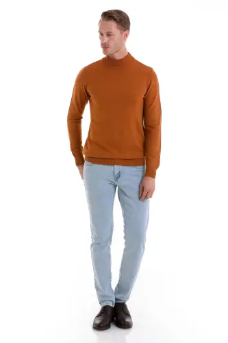 Camel Regular Fit tekis yarim balıkçı yoqali triko kofta - HATEMOĞLU (1)