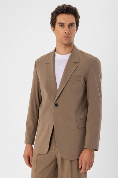 Camel Single Button Closure Relax Fit Men's Jacket - 16