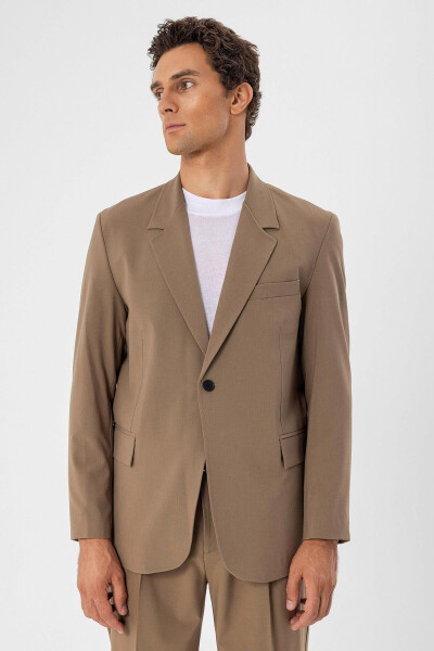 Camel Single Button Closure Relax Fit Men's Jacket - 17