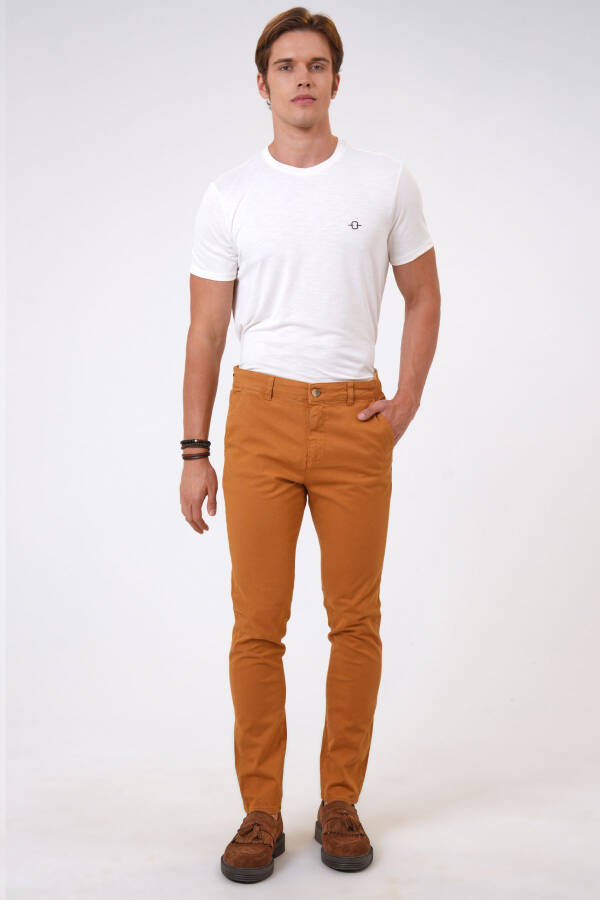 Camel Slim Fit Pamuklu Armürlü Chino Pantolon - 1