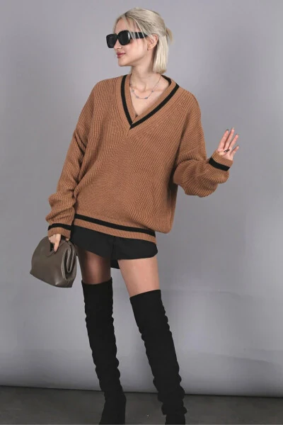 Camel V-Neck Knit Sweater MG1373 - 12