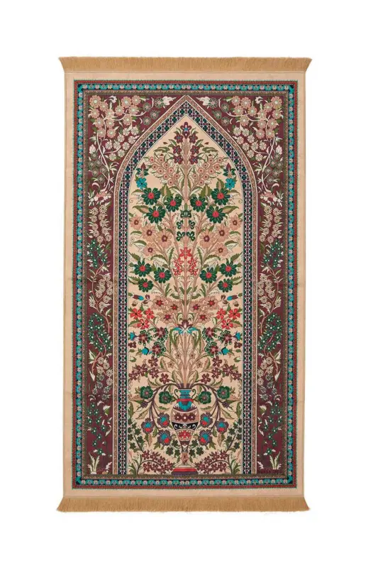 Camel Velvet Rug Prayer Mat - BURSA İPEK