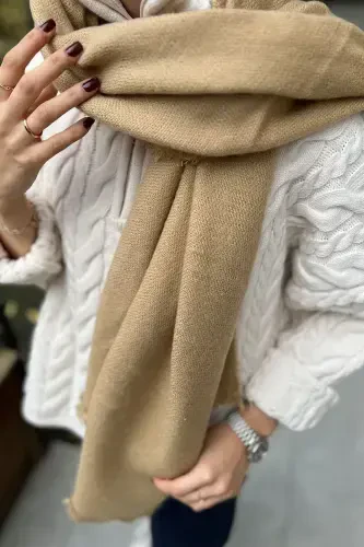 Camel Yün Dokulu Düz Atki-Bej - 1