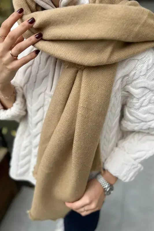 Camel Yün Dokulu Düz Atki-Bej - NOVON
